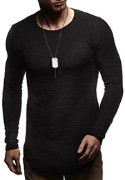 Herren Pullover Rundhals-Ausschnitt Schwarzer Männer Longsleeve dünner Pulli Sweatshirt Langarmshirt Crew Neck Jungen Hoodie T-Shirt Langarm Oversize LN8133 Schwarz Medium
