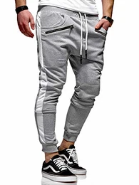 . Herren Lange Trainingshose Jogging-Hose Sport-Hose Zipper Side-Stripe 60-0361 Hellgrau M