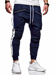 . Herren Lange Trainingshose Jogging-Hose Sport-Hose Zipper Side-Stripe 60-0361 Navy M
