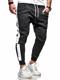 . Herren Lange Trainingshose Jogging-Hose Sport-Hose Zipper Side-Stripe 60-0361 Dunkelgrau-Weiß M