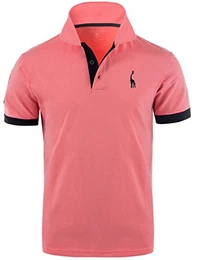 Herren Poloshirt Einfarbig Basic Kurzarm Polohemd T1-Rosa M