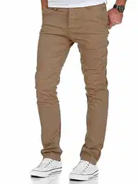 Herren Slim Fit Stretch Chino Hose Jeans 7010-09 Beige W32/L32