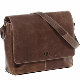 Laptoptasche Messenger Bag echt Büffel-Leder Spencer groß Businesstasche 15 Zoll Laptop Umhängetasche Laptopfach Herren braun
