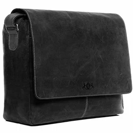 XL Messenger Bag mit 15 Laptop-Fach echt Leder Spencer groß Businesstasche Laptoptasche Umhängetasche Ledertasche Herren schwarz