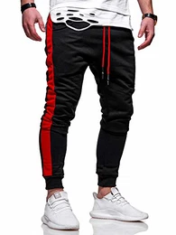 . Herren Lange Trainingshose Jogging-Hose Sport-Hose mit Side-Stripe 60-0351 Schwarz-Rot M