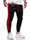 behype. Herren Lange Trainingshose Jogging-Hose Sport-Hose mit Side-Stripe 60-0351 Schwarz-Rot M
