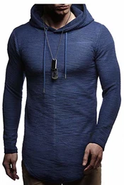 Herren Kapuzenpullover Slim Fit Baumwolle-Anteil Basic weißer Männer Hoodie Kapuzenshirt Pulli Langarm Jungen schwarzer Pullover-Shirt mit Kapuze LN6300 Dunkel Blau Medium