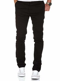 Herren Slim Fit Stretch Chino Hose Jeans 7100 Schwarz W32/L30