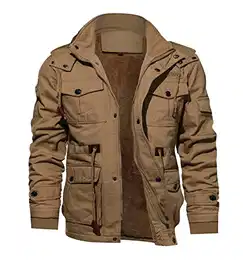 Herren Fleecejacke Winterjacke Parker Warme Armee Militärt Gefütterte Übergangsjacke (XL, Khaki)