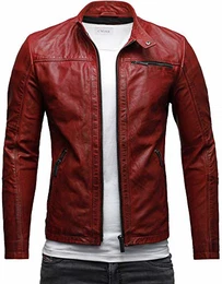 Epic Herren Lederjacke Cleane Basic Jacke Rindsleder (M, Heavy Washed Rot)