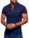 behype. Herren Kurzarm Basic Kontrast Polo-Shirt 20-0337 Navy M