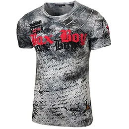 Herren Rundhals Vintage Waschung Washed T-Shirt Kurzarm Slim Fit Design Fashion Top Print Shirt 103, Farbe:Anthrazit, Größe:2XL