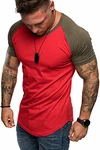 Amaci&Sons Oversize Doppel Farbig Herren Slim-Fit Crew Neck Basic T-Shirt Rundhals (1-0015) Rot/Khaki