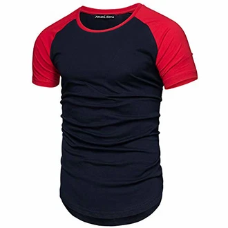 Amaci&Sons Oversize Doppel Farbig Herren Slim-Fit Crew Neck Basic T-Shirt Rundhals (1-0015) Navyblau/Rot Amaci&Sons Oversize Doppel Farbig Herren Slim-Fit Crew Neck Basic T-Shirt Rundhals (1-0015) Navyblau/Rot
