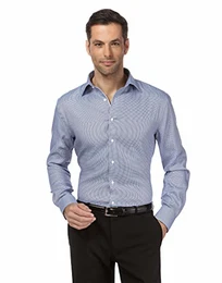 Herren-Hemd bügelfrei 100% Baumwolle Slim-fit tailliert Gemustert New-Kent Kragen - Männer lang-arm Hemden für Anzug Krawatte Business Freizeit hellblau 41-42