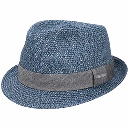 Reidton Toyo Trilby Strohhut Herren - Melierter Hut mit Garniturband - Sonnenhut aus Toyo-Stroh - Herrenhut - Sommerhut Frühjahr/Sommer - Trilbyhut blau S (54-55 cm)