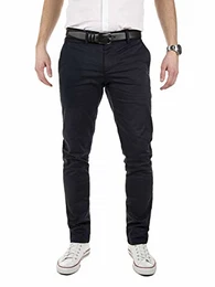 Herren Chino Hose, Modell Dustin, Chinohose mit Gürtel, Blau (Night Sky 4R193924), W32/L32