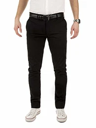 Herren Chino Hose, Modell Dustin, Chinohose mit Gürtel, Schwarz (Black 4R194008), W32/L32