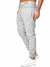 Herren Jogginghose Trainingshose Sport Fitness Gym Training Slim Fit Sweatpants Streifen Jogging-Hose Stripe Pants Modell 5000C Grau M