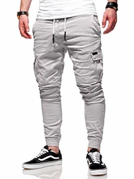 . Herren Cargo Chino-Hose Jogger Jeans-Hose 80-8393 Hellgrau W32