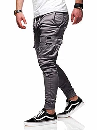 . Herren Cargo Chino-Hose Jogger Jeans-Hose 80-8393 Dunkelgrau W32