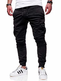 . Herren Cargo Chino-Hose Jogger Jeans-Hose 80-8393 Schwarz W32