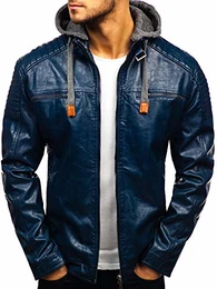 Herrenjacke Kunstlederjacke Übergangsjacke Ökoleder Kapuze Hoodie Casual Style Extreme EX703 Dunkelblau L [4D4]