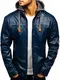BOLF Herrenjacke Kunstlederjacke Übergangsjacke Ökoleder Kapuze Hoodie Casual Style Extreme EX703 Dunkelblau L [4D4]