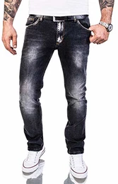 Herren Jeans Hose Regular Slim Stretch Jeans Herrenjeans Herrenhose Denim Stonewashed Basic Stretchhose Raw RC-2143 Schwarz W30 L30