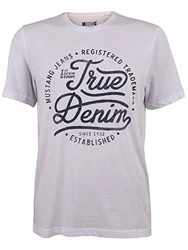 MUSTANG Herren T-Shirt Rundhals Kurzarm Logo Print Schwarz/Weiß/Blau/Grau