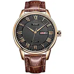 Herren Armbanduhr Analog Wasserdicht Uhr Männer Schwarz Quarz Armbanduhr Römische Ziffern Herrenuhr Klassisch Lederarmband Kalender Woche