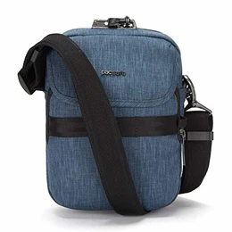 Metrosafe X compact Crossbody, Anti-Diebstahl Umhängetasche, Schultertasche für Damen und Herren, Reisetasche, Handgepäck mit Sicherheitstechnologie, 23 x 16 x 7 cm, 3 Liter, Jeans/Dark Denim