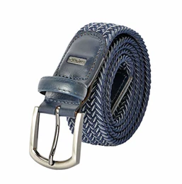 ® Unisex Elastischer Strechgürtel mit Lederdetails Stoffgürtel Geschenkbox 2611 (90Bw.(100cm), Navyblau_004)