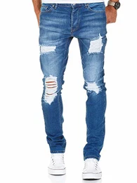 Herren Strech Destroyed Slim Fit Denim Jeans Hose 7994 Hellblau W30/L32