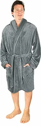 Luxus-Herren-Morgenmantel Superweicher Fleece-Bademantel Kuschelige Schalkragen Loungewear und Nachtwäsch (Mittel, Stahlgrau)