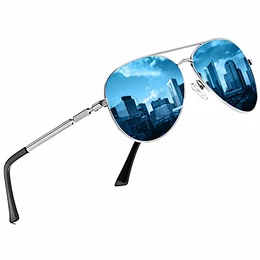 Coole Fliegerbrille Sonnenbrille Klassische Unisex Pilotenbrille UV400 Filterkategorie 3 CE 3025K (Gestell: Silber, Gläser: Blau)