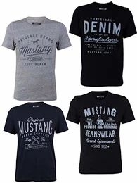 Herren T-Shirt 4er Pack Frontprint O-Neck Rundhalsausschnitt Kurzarm Regular Tee Shirt 100% Baumwolle Schwarz Weiß Grau Blau, Größe:M, Farbe:Farbmix (P12)
