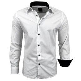 - Herren Hemd Zweifarbig Unifarbe Lange Ärmel Slim Fit Unternehmen Rn44 - Weiß, M