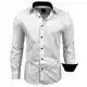 Subliminal Mode - Herren Hemd Zweifarbig Unifarbe Lange Ärmel Slim Fit Unternehmen Rn44 - Weiß, M