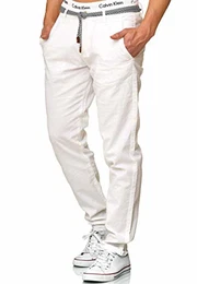 Herren Bryne Stoffhose aus Baumwolle & Leinen Herrenhose Freizeithose Männer Offwhite M