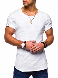 . Herren Kurzarm Basic T-Shirt O-Neck Rundhals-Ausschnitt Oversize-Look 20-0003 Weiß M