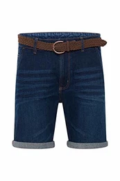 Quincy Herren Jeans Shorts Kurze Denim Hose Mit Gürtel Aus Stretch-Material Regular Fit, Größe:M, Farbe:Dark Blue (855)
