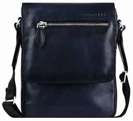 Domus Kleine Leder Umhängetasche für Damen und Herren, Schultertasche Messenger Bag Kuriertasche, Blau