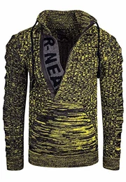 Zipper Stehkragen Pullover Herren Strick Grobstrick Strickpullover Langarm 328, Farbe:Gelb, Größe:M