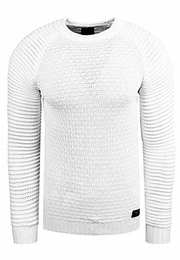 FR13318 Herren Strickpullover Kapuzenpullover Hoodie Pullover, Größe S-6XL:M, Farbe:Weiß