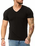 OneRedox Herren T-Shirt V-Neck Hoodie Longsleeve Kurzarm Shirt Sweatshirt Modell 1309 Schwarz