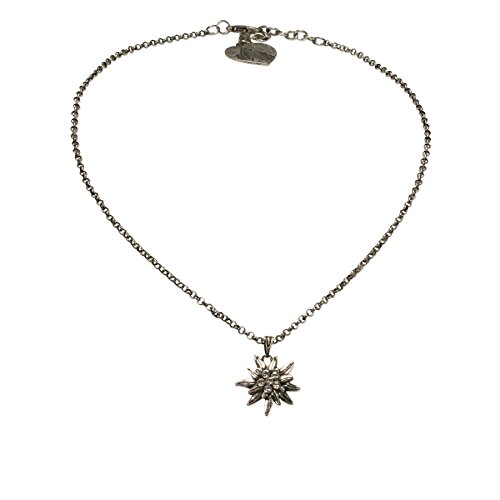 Alpenflüstern Satin-Trachtenkette Mit Strass-Edelweißherz – Dirndlschmuck 40+7 Cm, Traditionell
