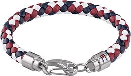 Casual Core Herren Armband Edelstahl Silber, Leder Blau/Rot/Weiß 19 cm