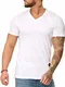 OneRedox Herren T-Shirt V-Neck Hoodie Longsleeve Kurzarm Shirt Sweatshirt Modell 1309 Weiss M