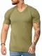 OneRedox Herren T-Shirt V-Neck Hoodie Longsleeve Kurzarm Shirt Sweatshirt Modell 1309 Oliv M